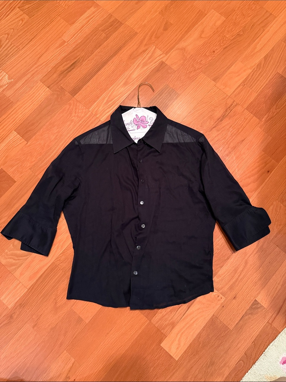 J. Crew Black Sheer Yoke Button-Up Blouse